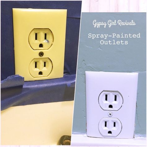 Have a bunch of older plug outlets that are totally functional, but just not the right color for your new decor?  Nothing a little spray paint can't fix. First… Painting Electrical Outlets, Painting Light Switches, Painting Outlets, Painted Outlets, Spray Paint Techniques, Painting Baseboards, Accent Wall Stencil, Electrical Outlet Covers, Diy Accent Wall