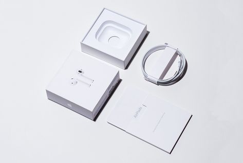 A Look at the Way Apple AirPods Are Packaged • Gear Patrol Apple Packaging Design, Apple Exhibition, Apple Branding, Tech Packaging, Packaging Artwork, Book Object, Volcano Mountain, Apple Packaging, Unboxing Packaging