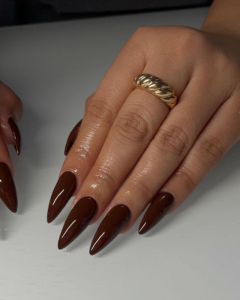 50 Best Fall and Winter Nail Designs and Ideas to Inspire You Autumn Nails Long Almond, Long Nail Fall Designs, Long Almond Nails Designs Fall, Medium Almond Nails Designs Fall, Fall Nails Almond Shape Long, Fall Nails 2023 Almond, Long Fall Nails 2024, Acrylic Nails Almond Shape, Simple Fall Nails