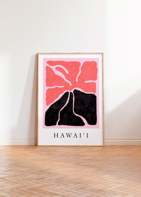 Retro Pink Hawaii Volcano Poster, Hawaii Wall Art, Vintage Living Room Digital Print, Hawaii Island Poster, Aesthetic Tropical Wall Art - Etsy Volcano Poster, Indesign Ideas, Hawaii Illustration, Hawaiian Wall Art, Pink Hawaii, Retro Hawaii, Aesthetic Tropical, Island Poster, Hawaii Print