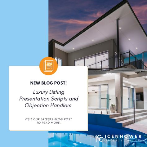 Learn these luxury listing presentation scripts to guide your luxury clients and serve their best interest always through careful objection handling and confident marketing. Link to blog: https://therealestatetrainer.com/luxury-listing-presentation-scripts-and-objection-handlers Objection Handling, Listing Presentation, Office Organization, Real Estate Marketing, Blog Posts, Presentation, Real Estate, Marketing