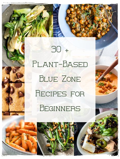 These easy plant based Blue Zone recipes for beginners will get you started cooking healthy in your own kitchen! Delicious, simple, healthy! Blue Zone Vegetarian Recipes, Vegan Blue Zone Recipes, Whole Food Plant Based Diet Recipes, Blue Zone Breakfast Recipes, Blue Zone Food List, Whole 30 Plant Based Recipes, Blue Zone Meal Plan, Easy Plant Based Recipes For Beginners, Blue Zone Diet Recipes