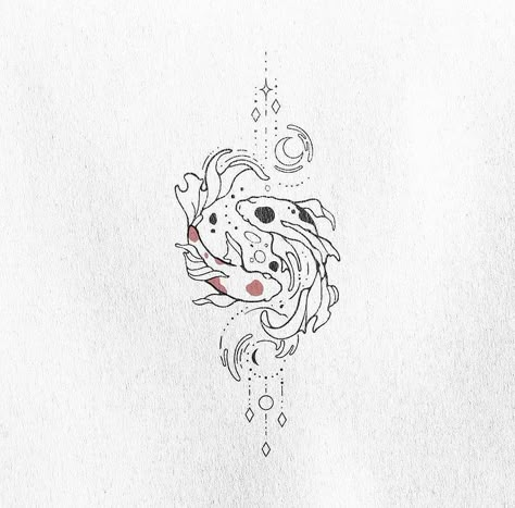 Celestial Space Tattoo, Animal Tattoos Simple, Ying Yang Fish Tattoo, Ying Yang Koi Fish Tattoo, Grimes Tattoo, Koi Fish Drawing Tattoo, Fish Tattoo Ideas, Animal Lover Tattoo, Senior 25