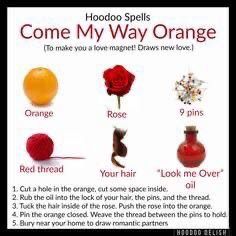 Come To Me Oil Recipe, Hoodoo Love Spell, Love Me Spell, Come To Me Spell, Come To Me Oil, Orange Spell, Hoodoo Conjure Rootwork, Hoodoo Magic, Hoodoo Conjure