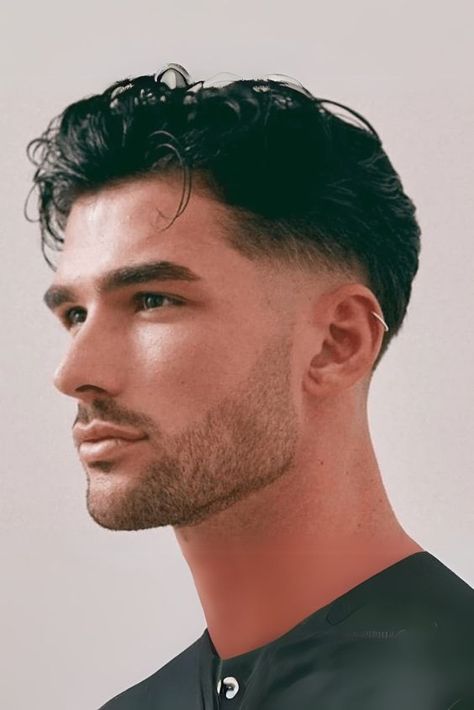 Modern Slick-Back with a Short Beard Side Faded Hairstyle Men, Low Taper Side Part, No Beard Hairstyle, Men Haircut Straight Hair, Mens Haircut Shaved Sides, Hairstyles For Rectangular Faces, Slick Back Haircut, Haircut Names, Short Textured Hair