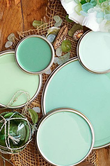 Browse our favorite green paint colors and find decorating inspiration and color scheme ideas for your rooms, whether you crave the soft sweetness of mint or the zingy tart of lime. #bhgpaintpalettes #paintcolors #greenpaintideas #colorschemes #bhg Beach Color Palettes, Coastal Paint Colors, Coastal Paint, Beachy Colors, Paint Color Schemes, Green Paint Colors, Beach Color, Interior Paint Colors, Remodeling Ideas