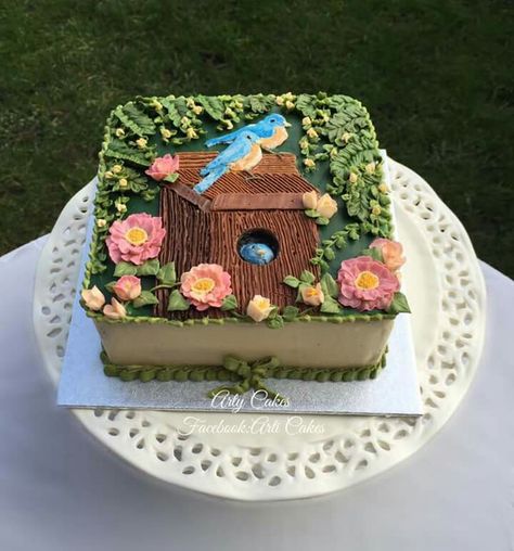 Bird Cake Decorating Ideas, Bird Themed Birthday Cake, Bird Cakes Birthday, Cake For 60th Birthday, Bird Theme Cake, Birdhouse Cake, Birthday Cakes For Ladies, Bird Birthday Cake, Nature Cakes