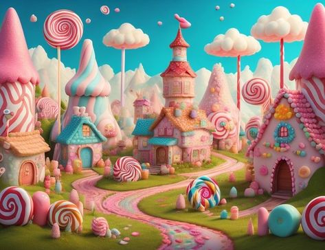 Candyland Drawing, Candy Environment, Candy Land Aesthetic, Candyland Aesthetic, Donut Background, Candy Aesthetic, Candy World, Fairytale Bedroom, Editing Material