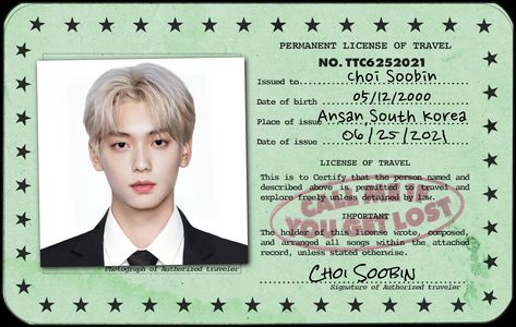 tomorrowxtogether txt soobin
call me if you get lost licence id card Soobin Call Me If You Get Lost, Call Me When You Get Lost Kpop, Txt Call Me If You Get Lost, Call Me If You Get Lost Id Template, Call Me If You Get Lost Kpop, Call Me If You Get Lost Id, Id Card Design Kpop, Soobin Core, Member Card