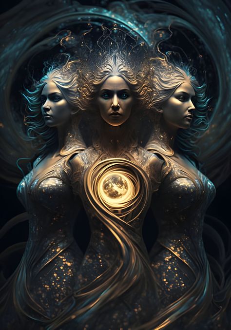 The three Norns - AI Generated Artwork Female Goddess Art, Goddess Water, Three Goddesses, The Norns, Sacred Well, Norse Goddess, Ange Demon, 5 Elements, Cafe Logo