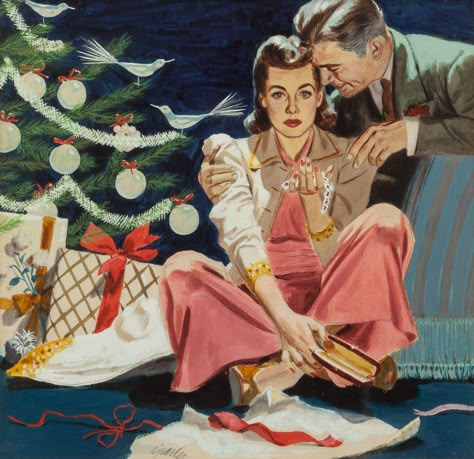 Al (Alfred) Charles Parker (American, 1906-1985). After | Lot #71205 | Heritage Auctions Images Noêl Vintages, Xmas Couple, Vintage Illustration Art, Vintage Christmas Images, Pulp Art, Art Et Illustration, Illustration Vintage, Norman Rockwell, 판타지 아트