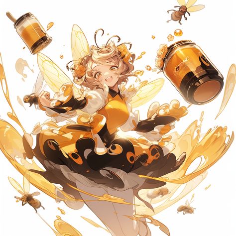 Bee Girl Character Design, Bee Character Design, Bee Oc, Bee Woman, Dnd Fairy, Pathfinder Character, Bee Illustration, Foodie Art, Monster Girls