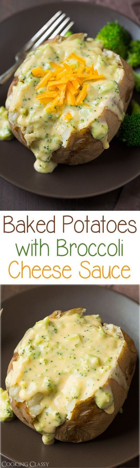 Baked Potatoes with Broccoli Cheese Sauce - so good you'll want to just eat it by the spoonful! Sauce For Baked Potatoes, Baked Potato Broccoli Cheese, Broccoli Cheese Sauce, Cheese Sauce For Broccoli, Slow Cooker Baking, Baked Potato Recipes, Broccoli Cheese, Potato Recipe, Cooking Classy