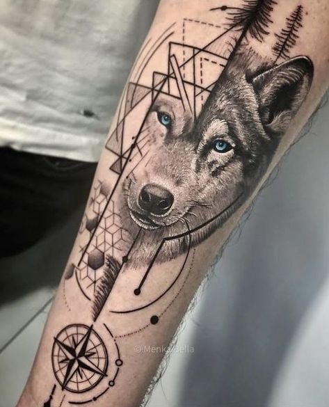 Do you want to emphasize your adventurous spirit, get protection, or look for a way in life, then a compass tattoo is right for you. Here we select everything you need to know about compass tattoos. Kurt Tattoo, Pretty Skull Tattoos, Tato 3d, Geometric Wolf Tattoo, Small Wolf Tattoo, Wolf Tattoos Men, Wolf Tattoo Sleeve, Geometric Wolf, Wrist Tattoos For Guys