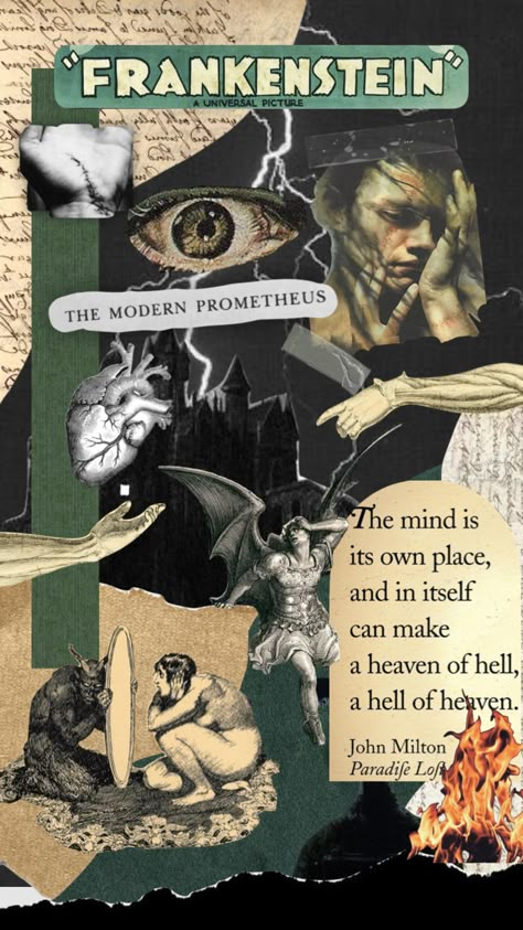 Frankenstein Wallpaper Iphone, Aesthetic Frankenstein, Frankenstein Creature Aesthetic, Frankenstein Wallpaper, Character Collage, Monster Collage, Horror Literature Aesthetic, Frankenstein Poster, Frankenstein Asthetic