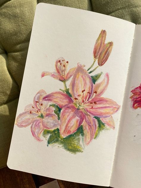 Drawings To Do With Oil Pastels, Oil Pastel Over Watercolor, Pastel Coloring Drawing, Sketch Book Journals, Oil Pencil Art, Pastel Pencils Art, Oil Pencil Drawing, Things To Draw With Pastels, Flowers Pastel Drawing