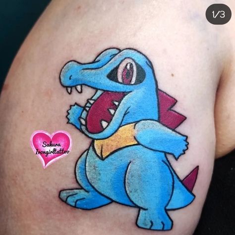 💖 Totodile Tattoo, Punk Leather Jacket, Gamer Tattoos, Vegan Tattoo, Pokemon Tattoo, Geek Tattoo, Matching Tattoos, Anime Tattoos, Custom Tattoo