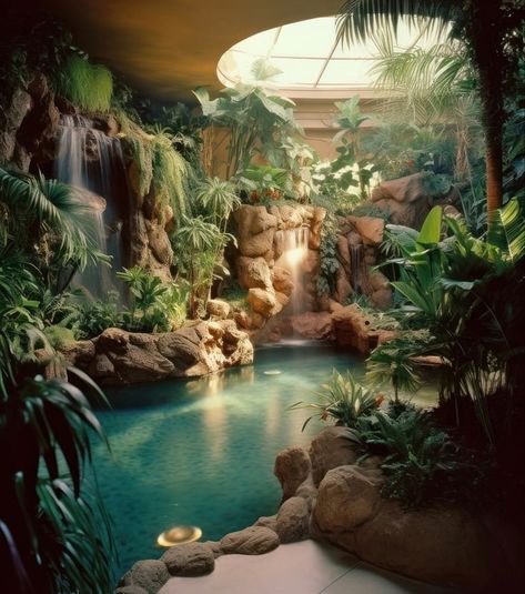 Sunken Conversation Pit, Sky Goddess, Goddess Temple, Indoor Pond, Conversation Pit, Communal Living, Indoor Waterfall, Indoor Pools, Fantasy Rooms