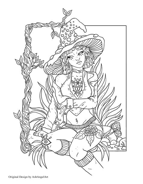 Witchy Coloring Pages, Witch Coloring Page, Mushroom Witch, Enchanted Forest Coloring Book, People Coloring Pages, Enchanted Forest Coloring, Witch Coloring Pages, Abstract Coloring Pages, Saskatchewan Canada