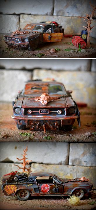 1:24 Post apocalyptic car 1967 Ford Mustang GT,junkyard car, Mad Max inspired. Postapocalyptic diorama, distressed car, postapocalyptic mustang, fallout car, fallout diorama, raiders diorama,mad max fury road diorama, mad max home decor, mad max fan Mad Max Interceptor, Mad Max Model Cars, Mad Max Vehicles, Lego Mad Max Cars, Junkyard Cars, Car Max, Mad Max Fury Road, Decorated Jars, Mad Max