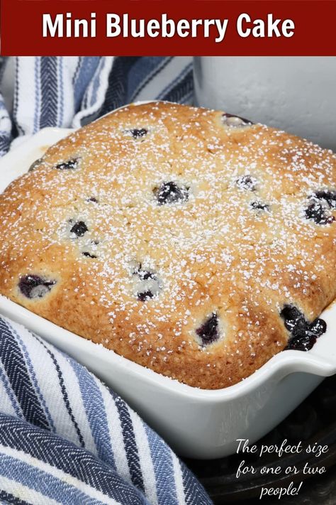 Mini Blueberry Cake Blueberry Cake Easy, Baking Dish Recipes, Dessert For One, Lemon Blueberry Muffins Recipe, One Dish Kitchen, Recipe For 1, Small Batch Baking, Blueberry Cake Recipes, Spiced Drinks