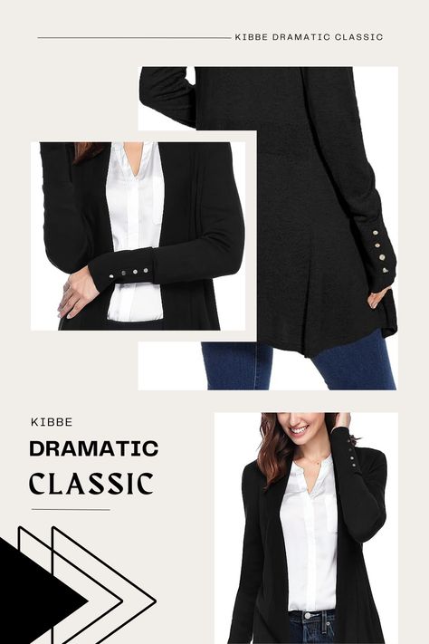 Dramatic Classic Casual Outfits, Dramatic Classic Kibbe, Kibbe Dramatic Classic, Tailored Chic, Kibbe Dramatic, Knee Length Sweater, Women's Cardigans, Dramatic Classic, Classic Outfit