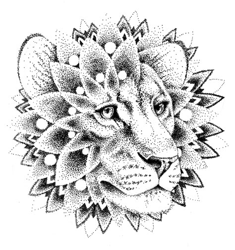 Lion Mandala Design, Tattoo Dots, Dotwork Tattoo Mandala, Pointillism Tattoo, Lion Mandala, Tattoo Lion, Geometric Lion, Tattoo Dotwork, Kunst Tattoos