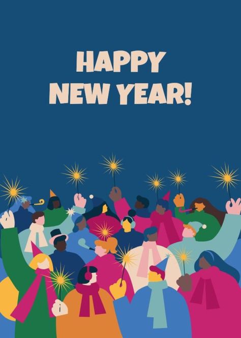 Creative Colorful Happy New Year Card New Year Cards 2024, New Year Card 2024, Happy New Year Design Graphics Creative, Happy New Year Illustration Design, Creative New Year Poster, New Year Design Ideas, Happy New Year Creative Post, 2024 New Year Design, 2024 Happy New Year