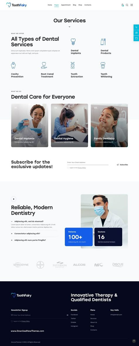 Tooth Fairy - Dentist & Medical Odontologist WordPress Theme Our Services Website Design, Dentist Website Design Inspiration, Plastic Surgery Website Design, Dental Clinic Website Design, Dentist Website Design, Clinic Website Design, Healthcare Website Design, Webpage Design Layout, Hospital Website