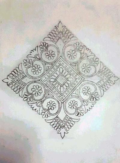 Alpona Design Square, Chikankari Motifs Design Sketch, Lipan Art Square Design, Khakha Designs, Buta Design, Geometric Patterns Drawing, Butta Design, Embroidery Sketch, Pattern Sketch