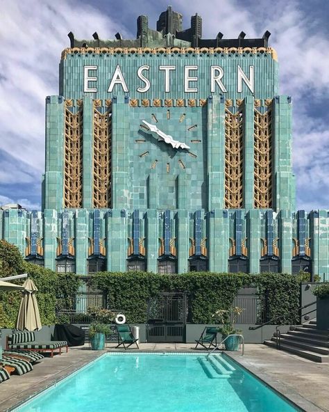 Eastern Columbia Building, Georgian Hotel, Wes Anderson Films, Building Costs, Los Angeles Hotels, Grand Budapest Hotel, Budapest Hotel, Art Deco Buildings, Art Deco Architecture