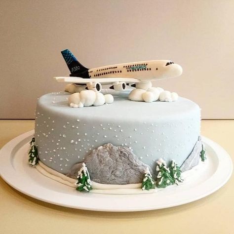 Cake made for a fan of big airplanes. Plane is made from fondant with some cmc powder. Planes Birthday Cake, Airplane Birthday Cakes, Airplane Cake, Travel Cake, Cake Recipes From Scratch, 50th Birthday Cake, Airbus A380, Cute Birthday Cakes, Cake Icing