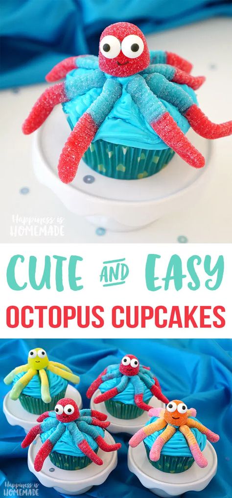 Octopus Cupcakes, Fish Cupcakes, Dory Party, Nemo Party, Mermaid Cupcakes, Cupcake Wars, Cute Octopus, Under The Sea Party, Finding Dory