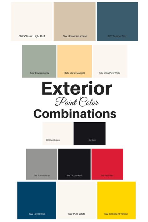 Choosing exterior paint color combinations can be intimidating. Use these awesome colors to take the guess work out of  it #paintcolors #exteriorpaint #exteriorpaintcolorcombinations Outside Building Paint Colors, Modern Outdoor Paint Colors For House, House Elevation Colour Combination, Building Colours Exterior, Building Color Combination, White Colour Combination For House Exterior, Elevation Colours, Building Facade Color Combination, Exterior Color Combinations House