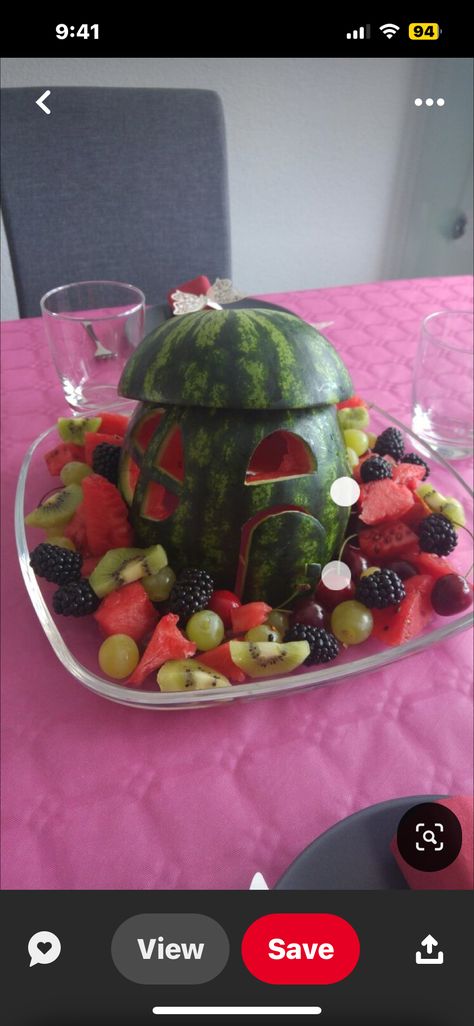 Watermelon Fairy House, Fairy Snack Ideas, Fairy Fruit Platter, Fairy Party Snack Ideas, Nature Themed Birthday Party Food Ideas, Fairy Garden Brunch, Fairy Bday Theme, Enchanted Forest Theme Snacks, Fairy Birthday Snacks