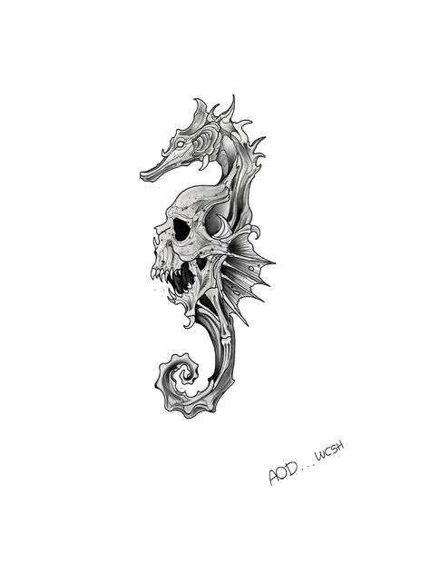 Seahorse Skeleton Tattoo, Sea Horse Tattoo Design, Horse Skeleton Tattoo, Sea Horse Tattoos, Sea Horse Tattoo, Seahorse Drawing, Austin Tattoo, Horse Tattoo Design, Seahorse Tattoo