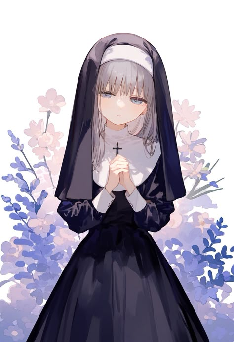 White Hair Women, Anime Nun, X Twitter, Anime Child, Religious Art, Art Clothes, White Hair, Anime Chibi, Easter Egg