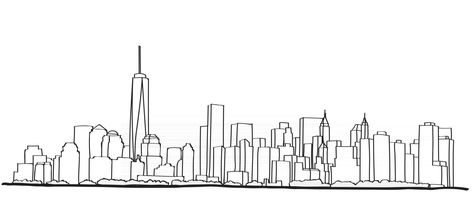 Free hand sketch of New York City skyline. Seattle Skyline Outline, New York Skyline Silhouette, Line Drawing Images, New York Drawing, New York Illustration, Skyline Drawing, Building Silhouette, New York Painting, City Sketch