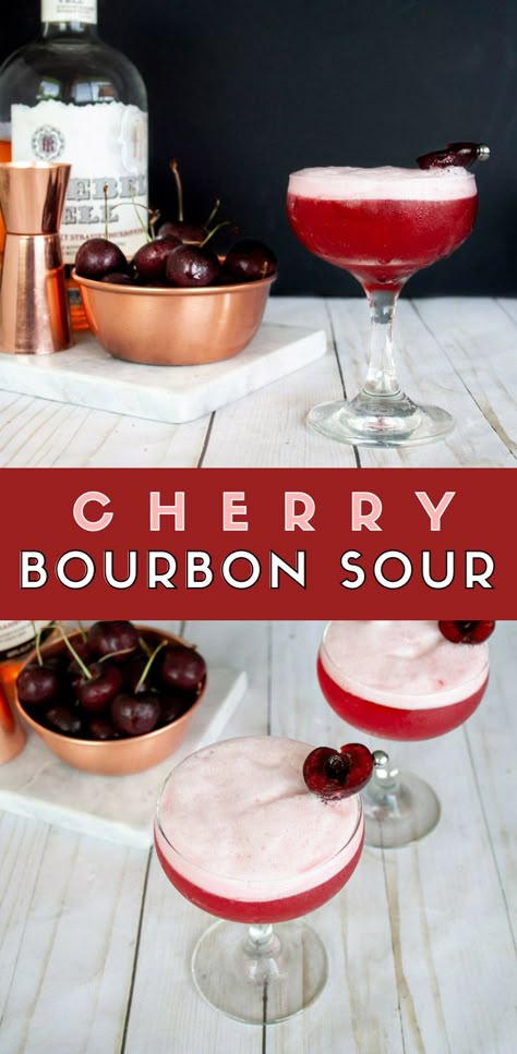 Cherry Bourbon Sour | Elle Talk Bourbon Sour Recipe, Cherry Whiskey, Cherry Bourbon, Bourbon Sour, Bourbon Cherries, Bourbon Cocktail, Winter Drink, Cherry Cocktail, Sour Foods