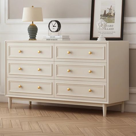 LORENZO 6 - Drawer Dresser | Wayfair Diy White Dresser Makeover, Cream Color Bedroom, Cream Dresser, Dresser Island, Classic Dresser, Classic Dressers, Colorful Dresser, Dresser Ideas, Gold Dresser