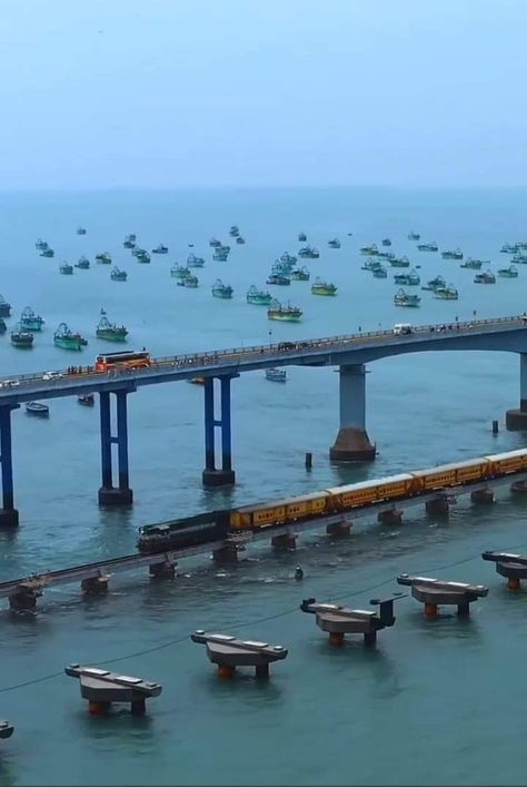 Pamban Bridge Rameshwaram, Tamilnadu, India 🇮🇳 Rameshwaram Temple Photography, Rameshwaram Temple, Pamban Bridge, I Like You Lyrics, Ramanathaswamy Temple, Temple Photography, Travel Picture Ideas, Indian Railways, Car Gadgets