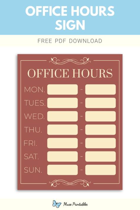 Free printable office hours sign template in PDF format. Download it at https://museprintables.com/download/sign/office-hours/ Office Hours Sign, Academic Office, Speed Limit Signs, Template Free Printable, Danger Signs, Download Sign, Office Signs, Templates Printable Free, Free Sign