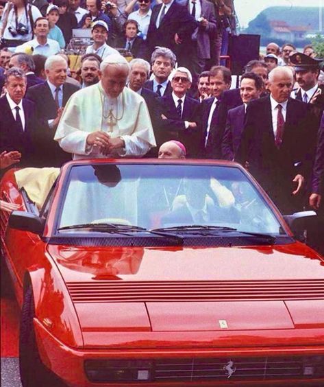 Osh ®⚡︎✨ on Instagram: “On 4 June 1988, Pope John Paul II visited Maranello and the Ferrari factory. However, instead of using his usual Popemobile, a Ferrari was…” Ferrari Mondial, Ferrari Poster, Pope John Paul Ii, John Paul Ii, Pope John, Ferrari F1, Classy Cars, Japanese Cars, Retro Cars