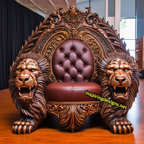 These Giant Wooden Animal Chairs Lets You Become King Of The Jungle Royal Chair Design, Lion Furniture, King Throne Chair, سلالم حلزونية, Animal Chair, Royal Chair, King Chair, Chair Design Wooden, Unusual Furniture