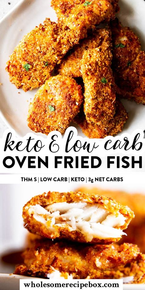 Healthy Fish Fry, Healthy Fried Fish Recipes, Fish Keto Recipes, Breaded Fish Recipe, Lenten Meals, Breaded Fish, Oven Fried Fish, Keto Fish, Keto Seafood