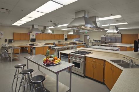 Home Ec Classroom. Cooking School Design, Cooking Classes Design, Teaching Kitchen, Culinary Arts Schools, School Floor Plan, Cooking In The Classroom, Classroom Interior, Cooking Design, Culinary Classes