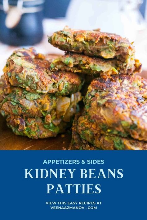 These kidney beans patties make perfect nutritious and healthy appetizers or sides. They are also meatless, gluten-free, and vegan bean burgers. This simple and easy recipe is very versatile. You can serve them on their own, as a snack or in sandwiches too #kidneybeanpatties #kidneybeans #beanburgers #veganburgers #kidneybeanrecipes #appetizers #sides Pinto Bean Burger Recipe, Kidney Bean Recipes, Vegan Bean Burger, Veggie Patty, Veggie Burger Patties, Recipes With Kidney Beans, Meal Plan Prep, Meatless Burgers, Vegetarian Burgers