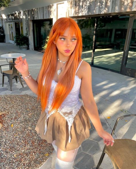 Orange Hair Bangs, Hair With Bangs Black Women, 2022 Fall Hair Color Trends, Orange Hair With Bangs, Long Orange Hair, Bangs Middle Part, Bangs Black Women, Black Wig With Bangs, Bang Hair