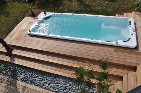 Swim Spa Deck, Whirlpool Deck, Swim Spa Landscaping, Outdoor Swim Spa, Spa Landscaping, Backyard Spa, Kleiner Pool Design, Hot Tub Landscaping, Hot Tub Patio