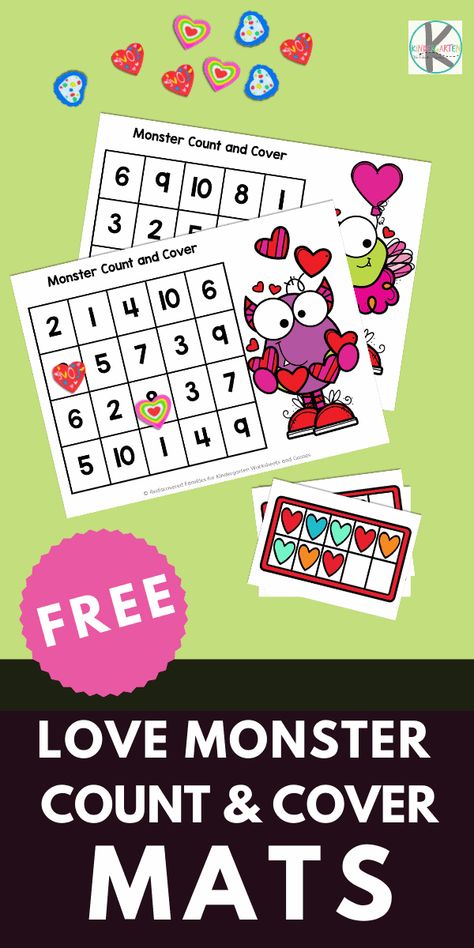 Kindness Math Activities, Valentine Kindergarten, Free Preschool Valentines Activities, Valentines Activities Kindergarten, Valentines Maths Activities, Valentines Centers For Preschool, Valentines Math Activities Kindergarten, Love Monster Activities Kindergarten, Valentine Reading Activities